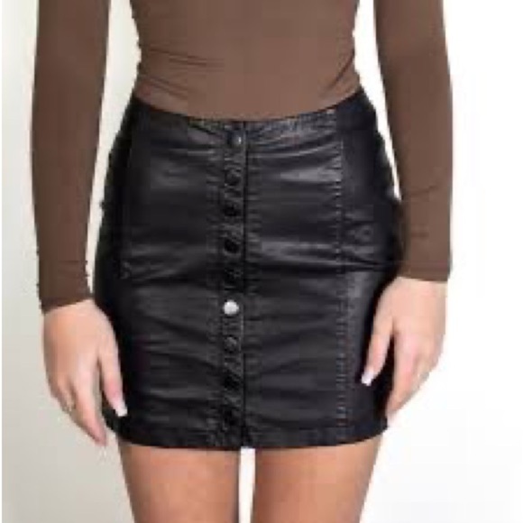 Free People Oh Snap Faux Leather Button Down Skirt - Picture 1 of 7
